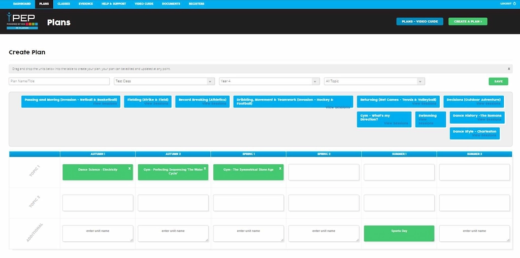 iPEP Planning Page UI Screenshot